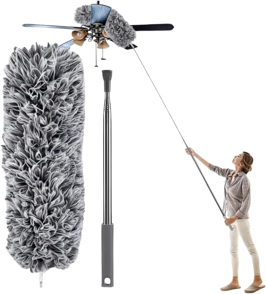 Espanador Extensível 2,80m com Microfibra Premium e Cabeça 360° - Limpeza Fácil de Tetos, Ventiladores e Locais Altos