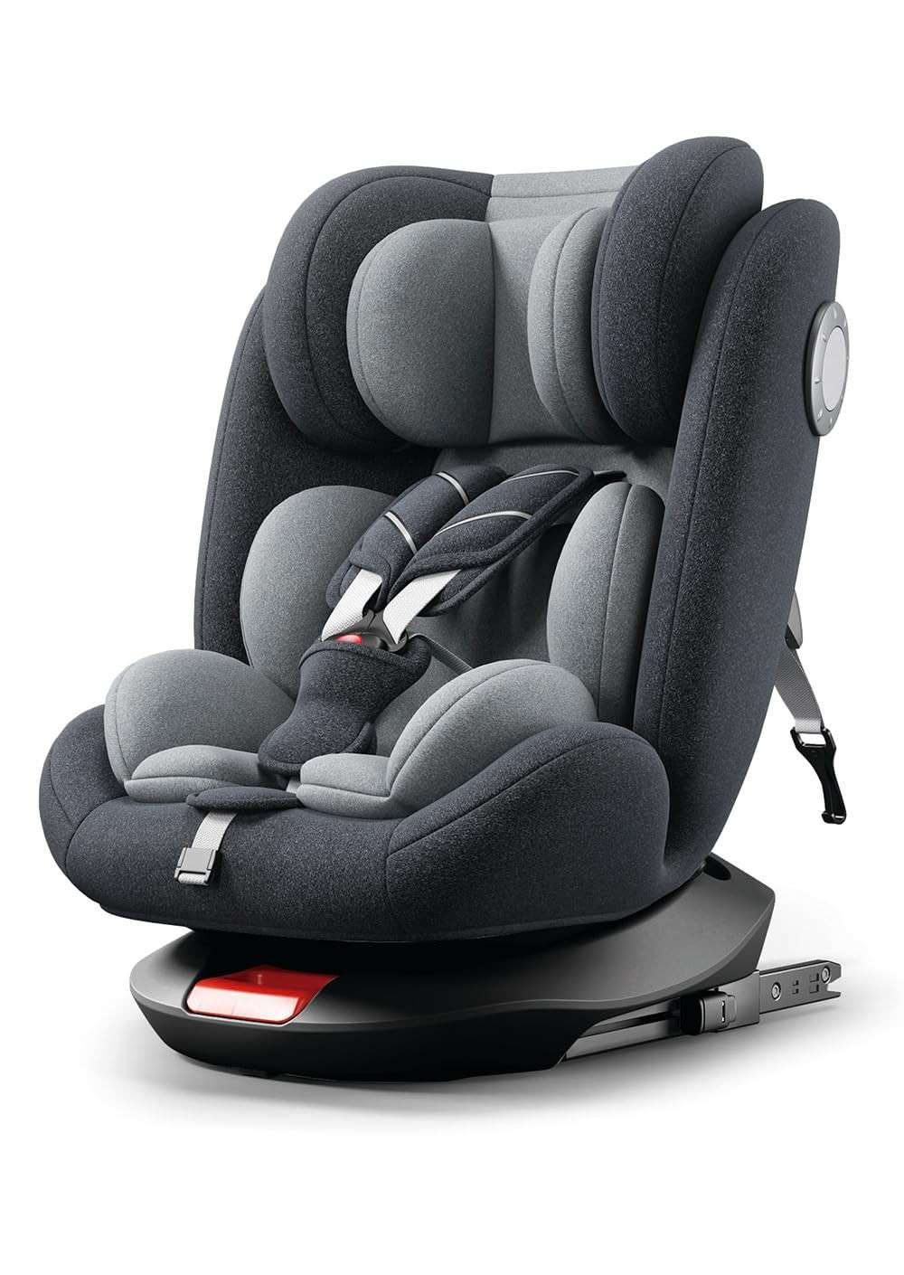 Cadeirinha de Bebê Zippy Toys Isofix Giro 360° - Couro Ecológico Premium, Compacta e Segura para Viagens (Preto e Cinza)