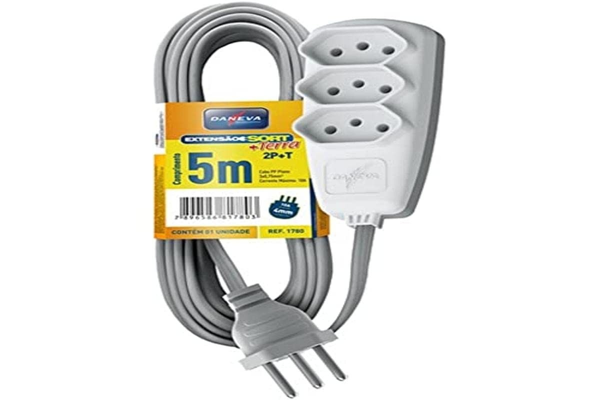 Extensão Elétrica 5m 10A 3x0,75mm 2P+T DANEVA - Segurança e Praticidade para sua Casa