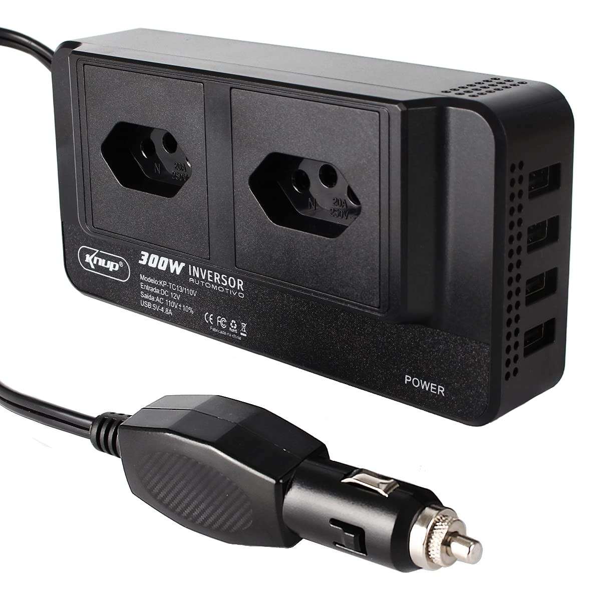 Inversor de Energia 12V para 110V 300W com 4 USB KNUP KP-TC13: Liberdade e Conectividade em Qualquer Lugar!