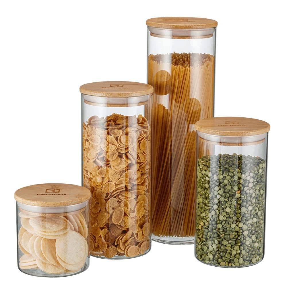 Potes Herméticos Porta-Mantimentos com Tampa de Bambu Electrolux - 4 Unidades | Armazenamento Elegante e Saudável