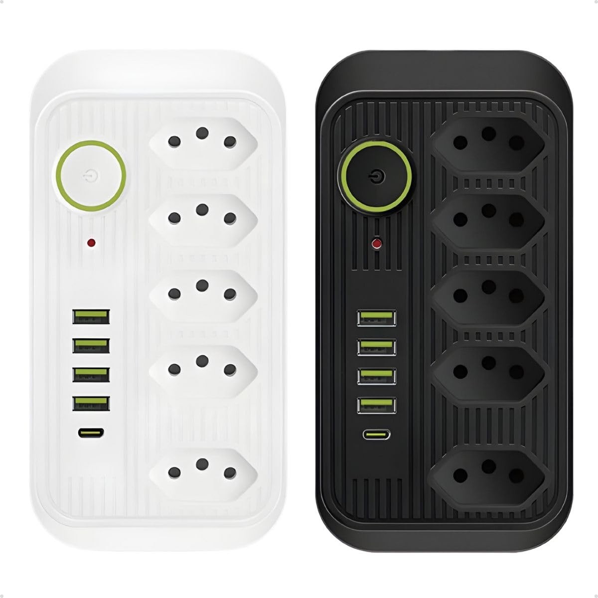Régua de Energia Premium 10 em 1: 5 Tomadas, 4 USB + 1 USB-C, 2500W, Cabo 1.9m Bivolt