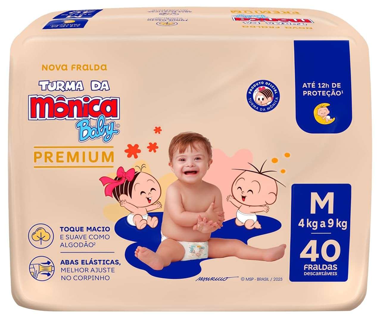 Fralda Turma da Mônica Baby Premium Econômica Tamanho M - 40 Unidades