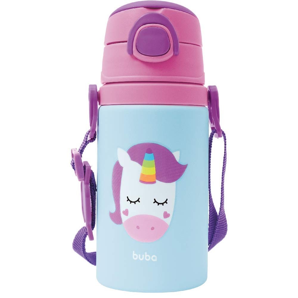 Garrafinha de Alumínio Unicorn Fun - 400ml com Canudo Silicone e Segurança