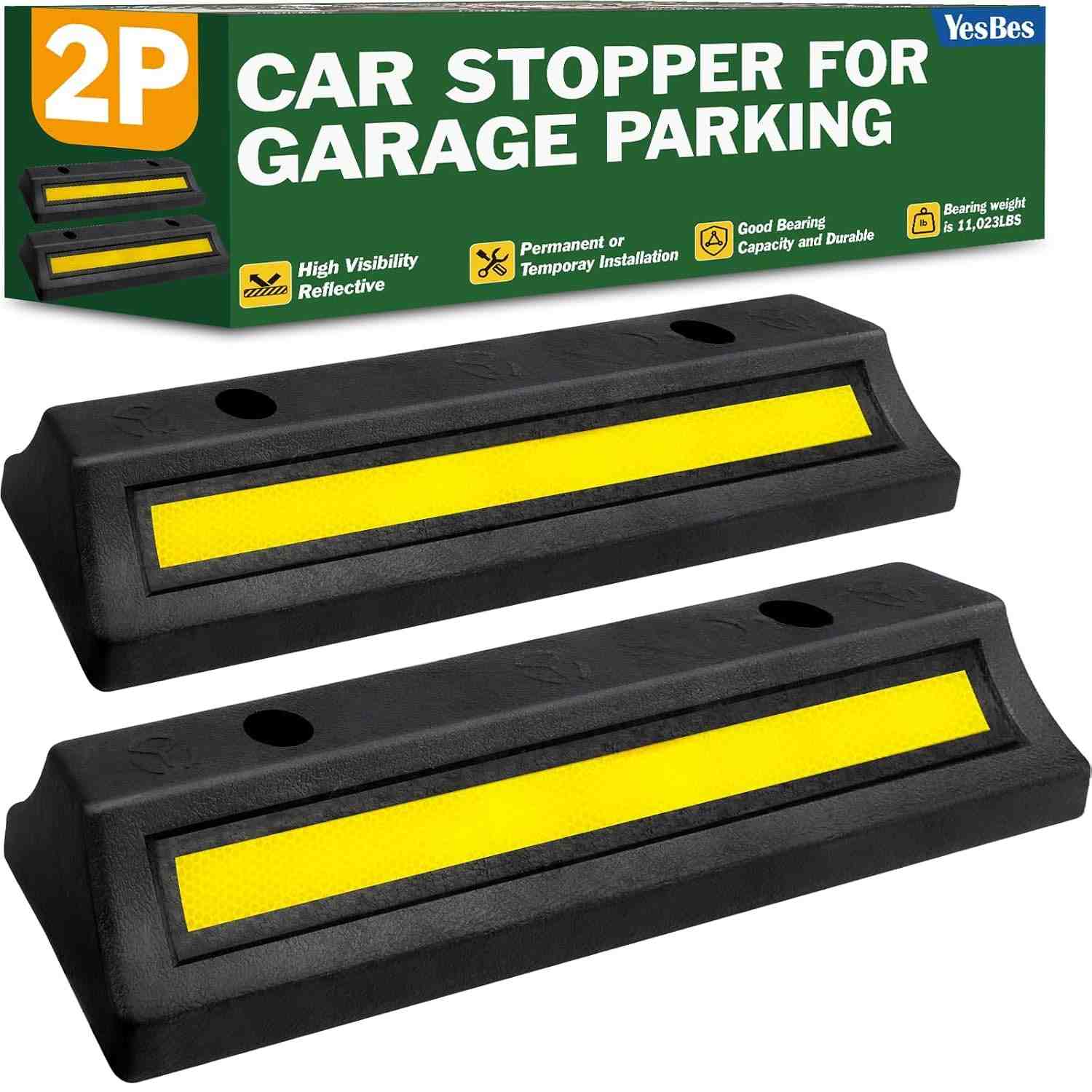 Kit 2 Auxiliares de Estacionamento de Garagem - Rolha de Borracha 40cm com Fita Refletiva Amarela