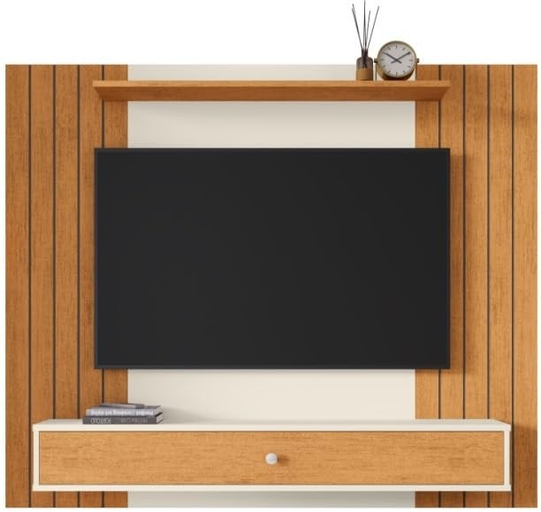 Painel Ripado para TV 43 Polegadas Berlim com Gaveta – Design Moderno Off White