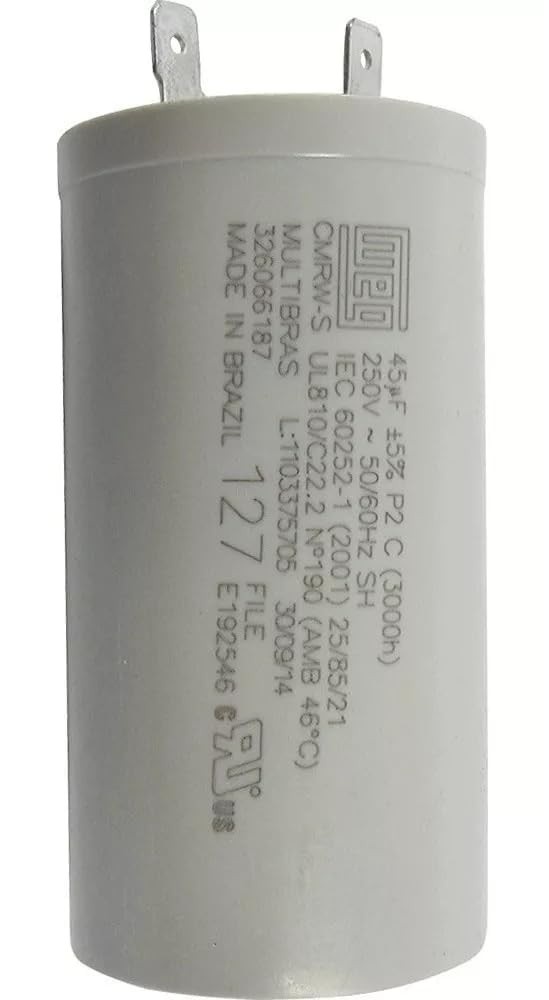 Capacitor 45uF 250V Weg para Lavadoras Brastemp, Consul e Electrolux - Potência e Durabilidade