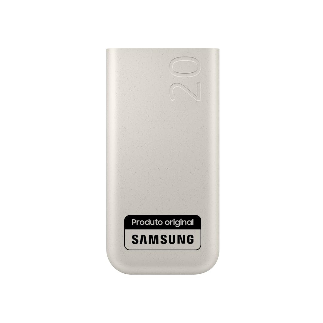 Carregador Portátil Samsung 20000mAh 45W USB-C: Energia Super Rápida para 3 Dispositivos - Bege