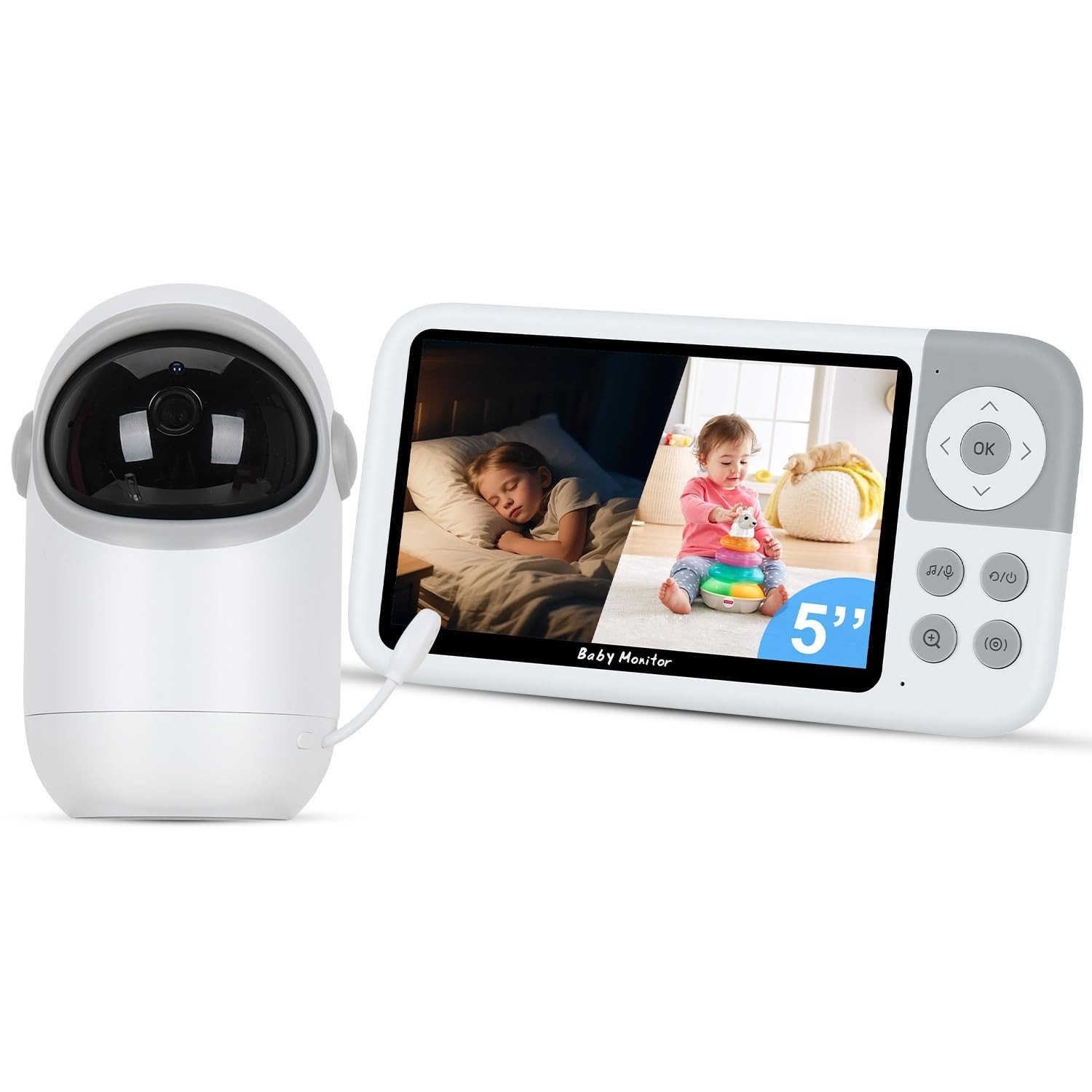 VentoEco Babá Eletrônica com Monitor 5" HD - Visão Noturna, Áudio Bidirecional e Controle Remoto