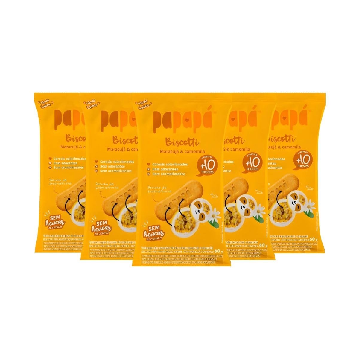 Kit 5 Biscoitos Biscotti de Maracujá e Camomila 60g - Papapá | Delícia Saudável e Relaxante