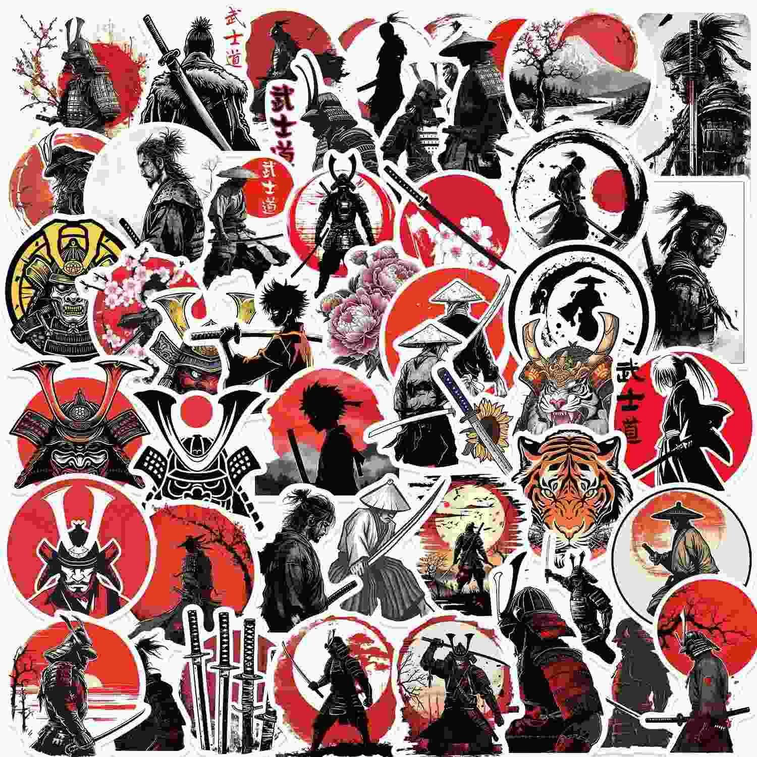 Adesivos Japoneses Bushido Yoksas: 50 Peças Impermeáveis com Espírito Samurai para Laptop, Carro e Mais!