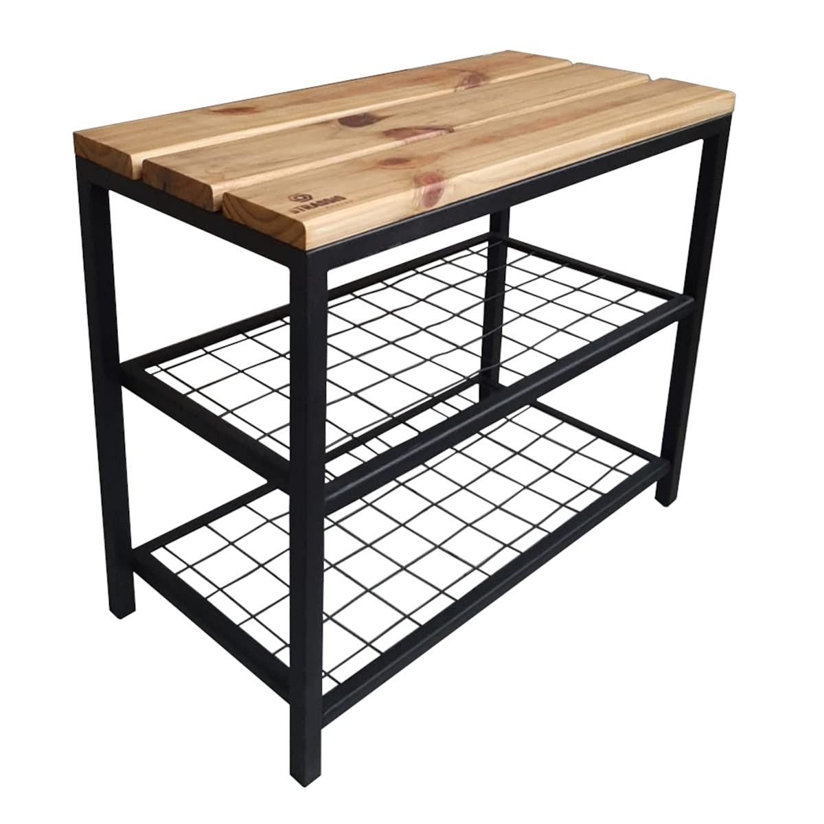 Banco Sapateira Strassis Design SD-5001-60 em Madeira e Metal Preto – Organize com Estilo e Resistência