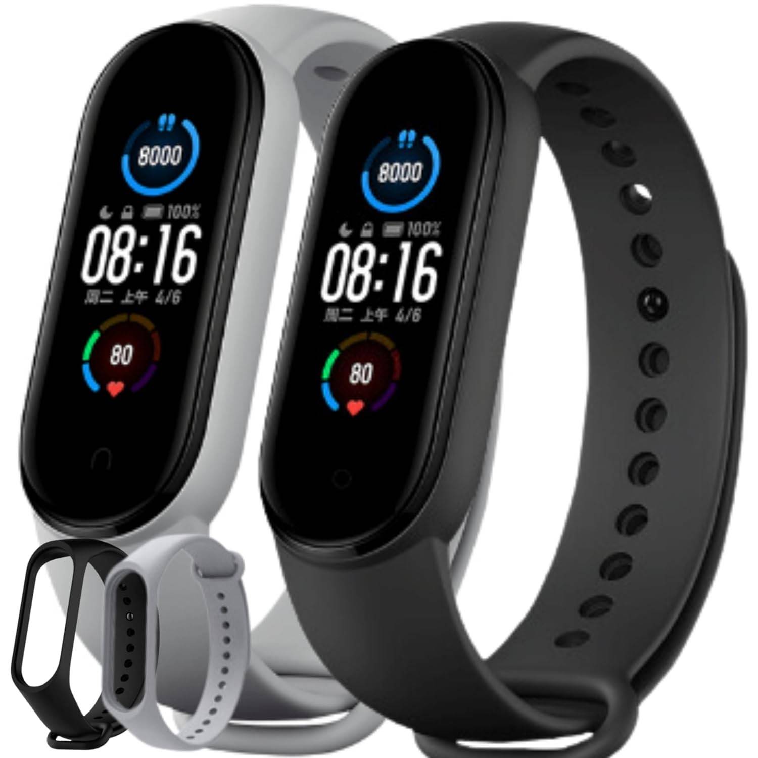 Pulseira Silicone Premium para Mi Band 5, 6 e 7 - Preta e Cinza | Conforto e Estilo Duradouro