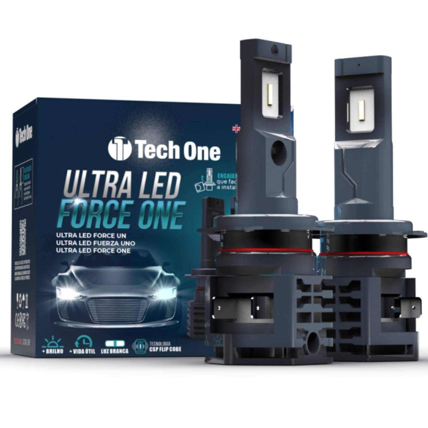 Lâmpada LED Ultra Force One 6000K H8 H9 H11 H16 Tech One: Iluminação Potente e Moderna