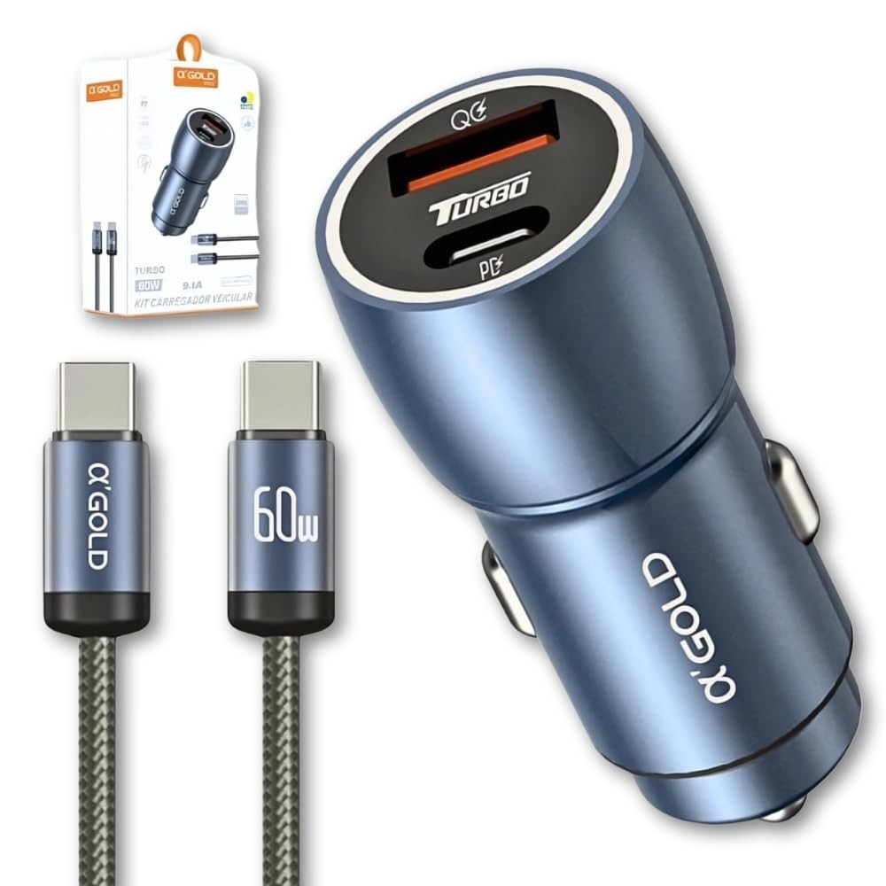 Carregador Veicular Turbo 60W USB-C + USB 3.0: Carga Ultra Rápida e Segura