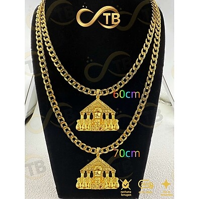 Colar Grumet com Pingente Dourado 7 - Ouro 18K 70CM