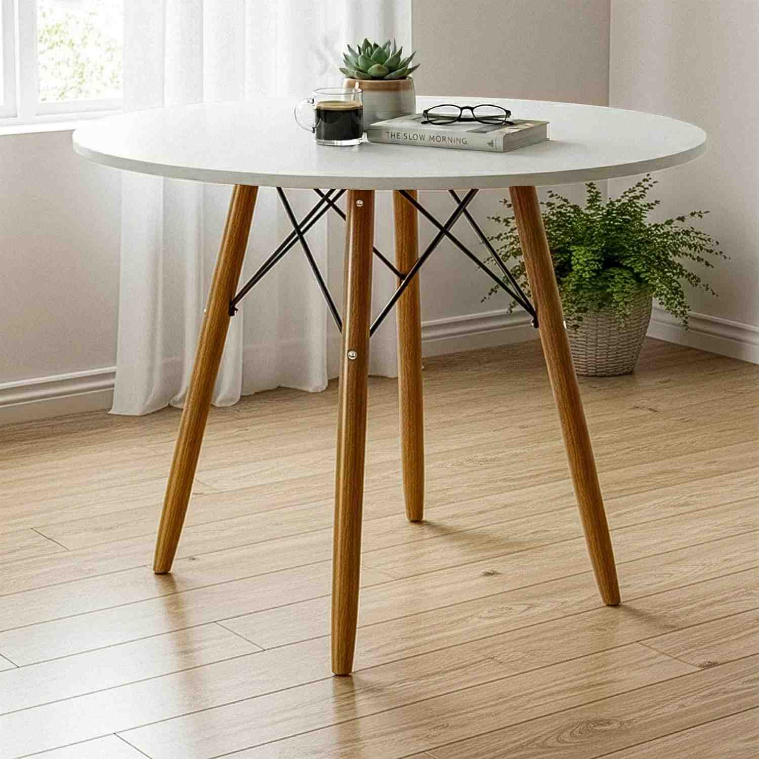 Mesa Eiffel Redonda Branca 90cm - Design Eames Moderno para Sala e Cozinha