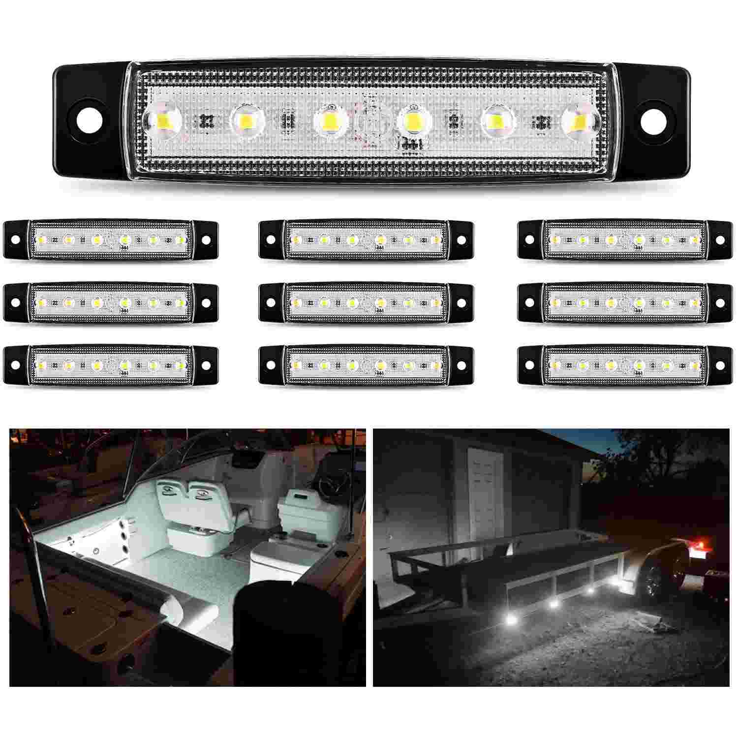 Kit 10 Luzes Indicadoras LED Brancas 9,7cm 6 LEDs 12V - Segurança e Estilo para seu Veículo e Embarcação