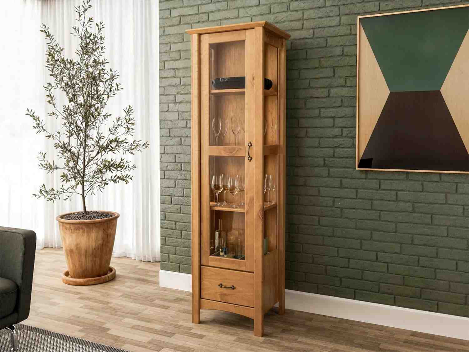 Cristaleira Bella Carvalho com 1 Porta de Vidro e 1 Gaveta – Design Sofisticado para Ambientes Modernos