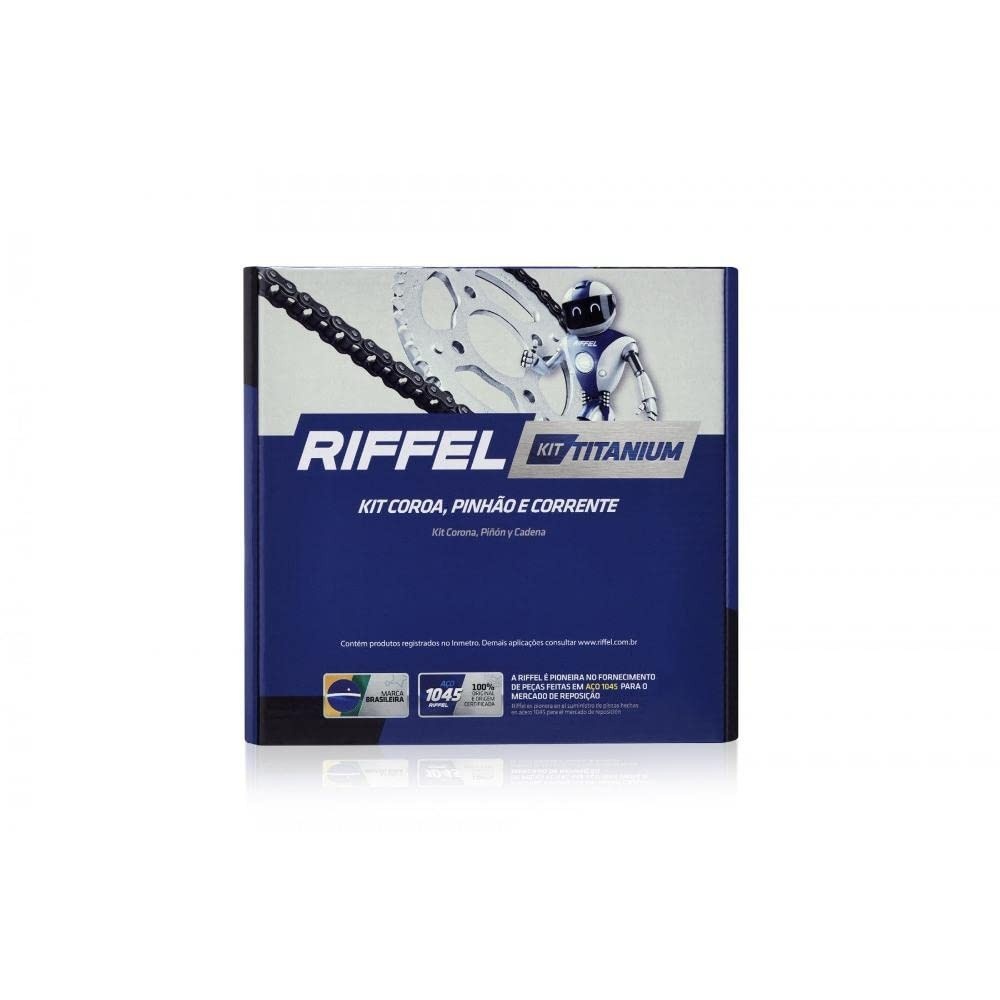 Kit Relação Completo Riffel Titanium XRE 300: Coroa 39Z, Pinhão 13Z e Corrente 520H 104L Aço 1045