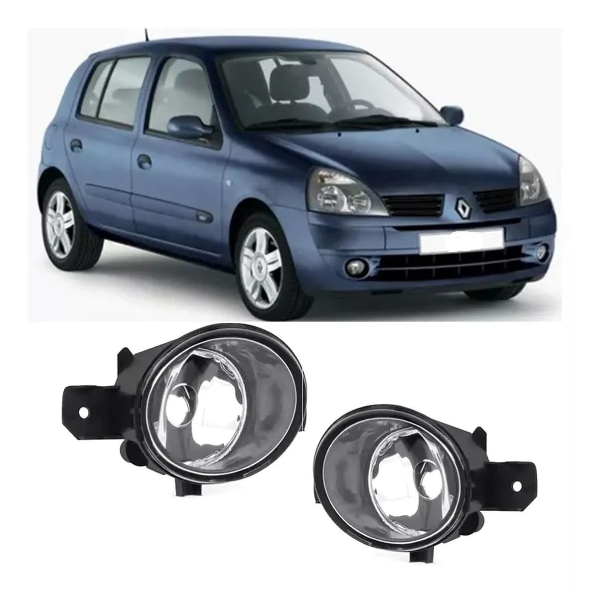 Par Farol de Milha Auxiliar Renault Clio (2003-2012) - Lente de Vidro Cristalina
