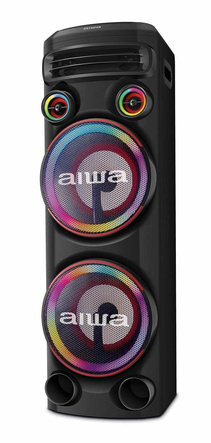 Torre de Som AIWA T2W-02 2300W: Graves Profundos, Luzes RGB e Conexões Completas