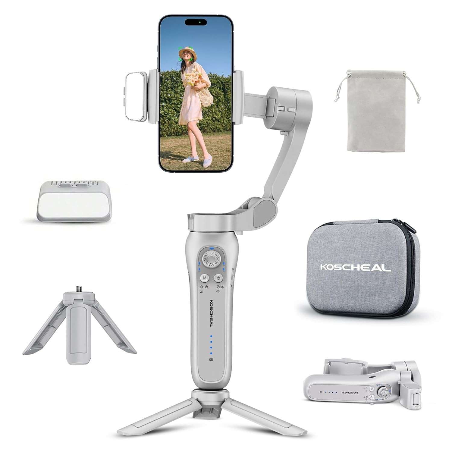 KOSCHEAL Gimbal Estabilizador Celular 3 Eixos: Vlogs Incríveis com Rotação 360° e SmartFollow 3.0