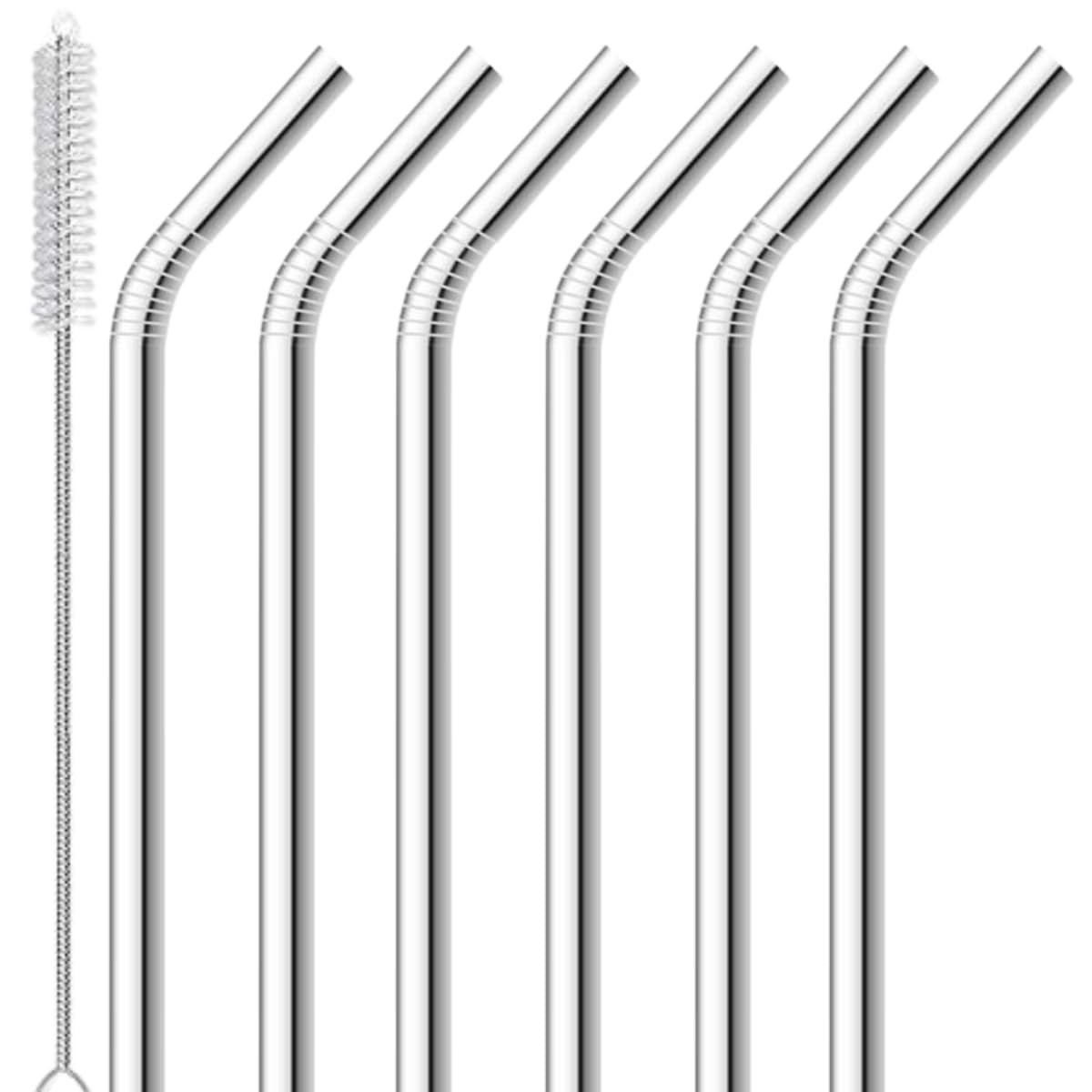 Kit Canudos Inox 7 Peças - 21cm Reutilizáveis com Escova de Limpeza | Ecológico e Sustentável para Sucos e Coquetéis