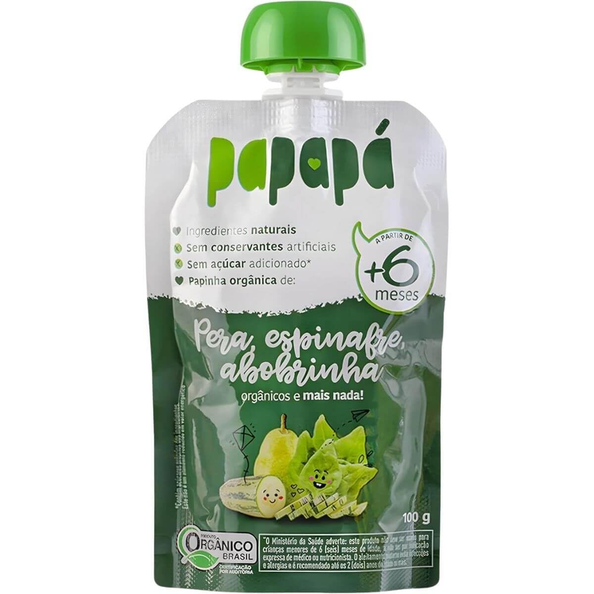 Papinha Orgânica Pera, Espinafre e Abobrinha 100g - Alimento Saudável e Natural para Bebês