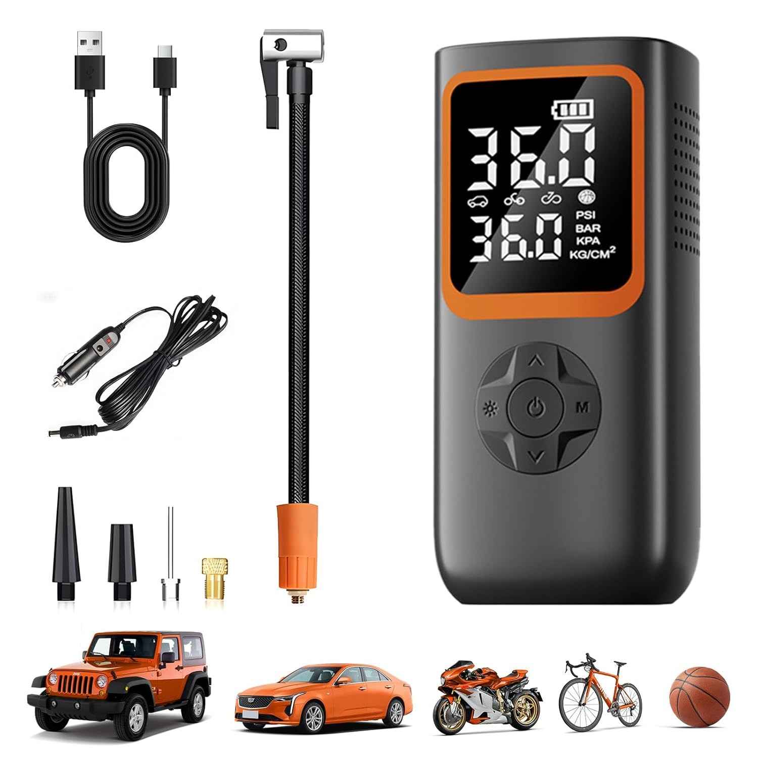 Bomba de Ar Elétrica 6000mAh 150PSI: Compressor Portátil para Carro, Bike e Mais!