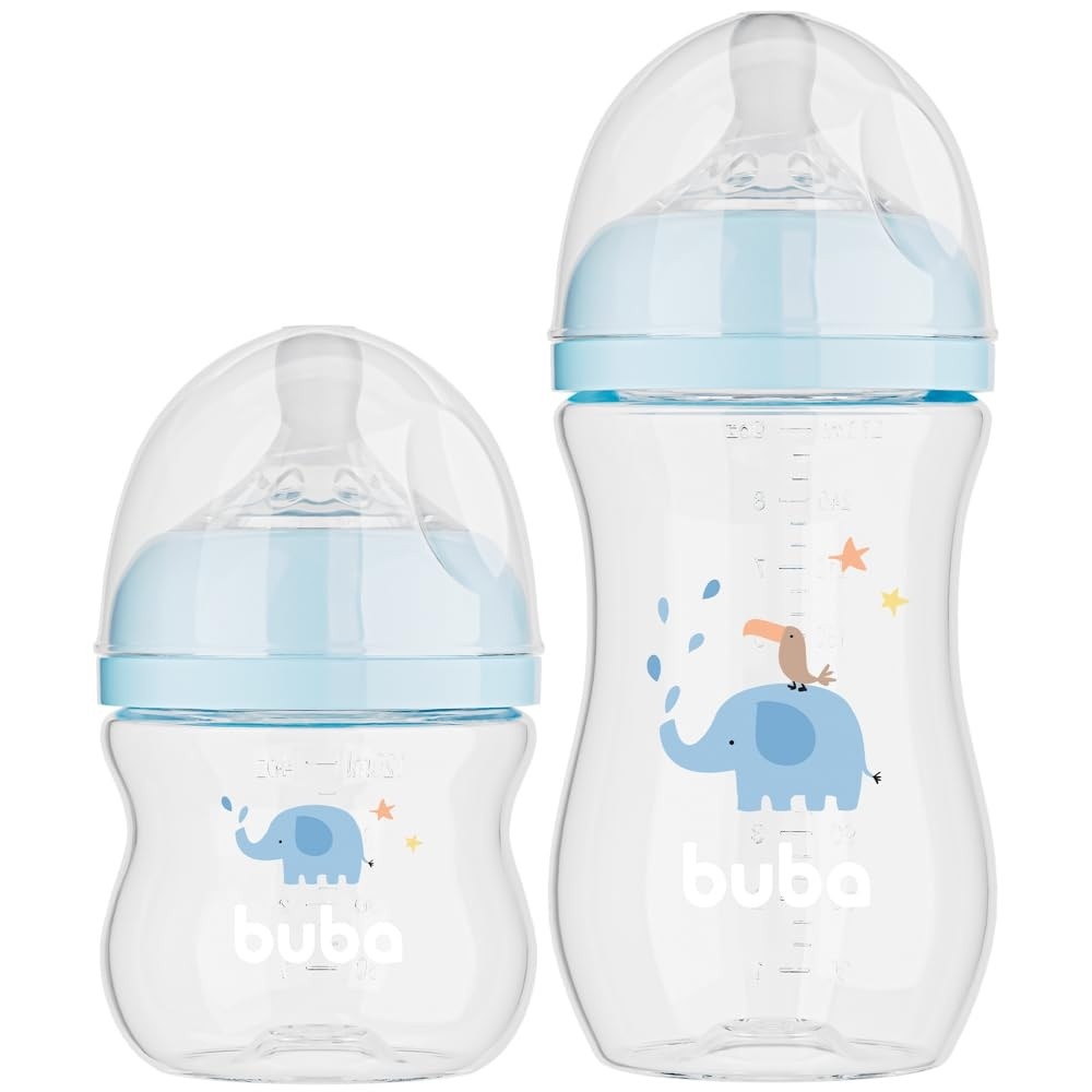 Kit 2 Mamadeiras Easy Flow Elefante Azul 120/270ml - Sistema Anticólico Buba
