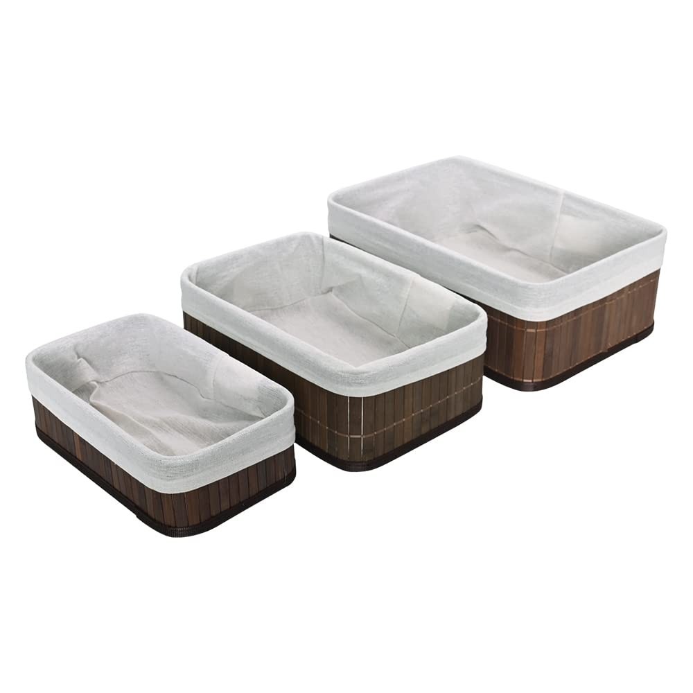 Jogo de 3 Cestos Organizadores de Bambu Natural - Design Elegante para Casa e Banheiro