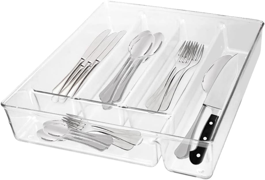 Organizador Porta-Talheres Multiuso com 5 Compartimentos - Acrílico Transparente para Cozinha, Escritório e Ferramentas