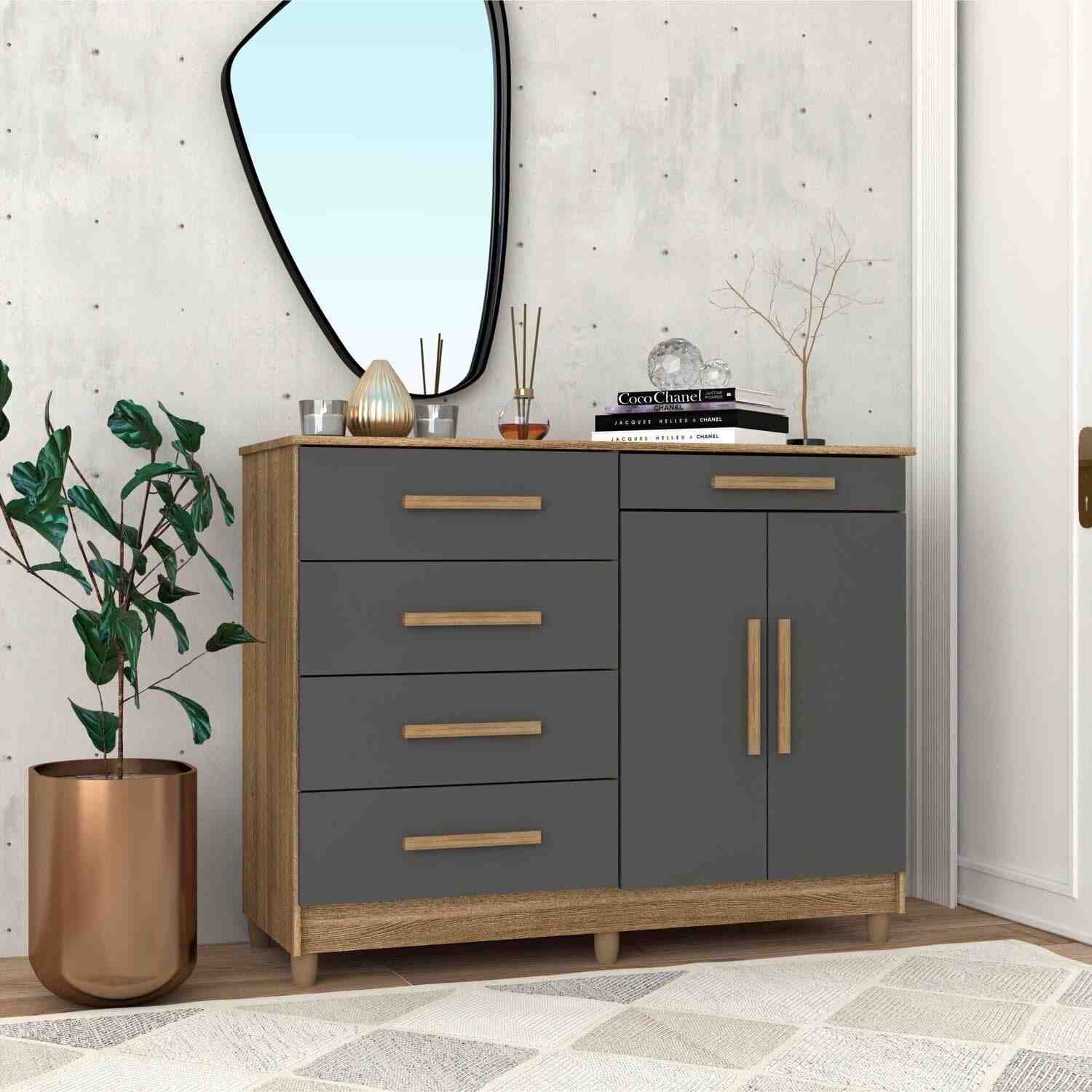 Cômoda 2 Portas 5 Gavetas Sirius Nature/Alasca - Organize seu Espaço com Estilo