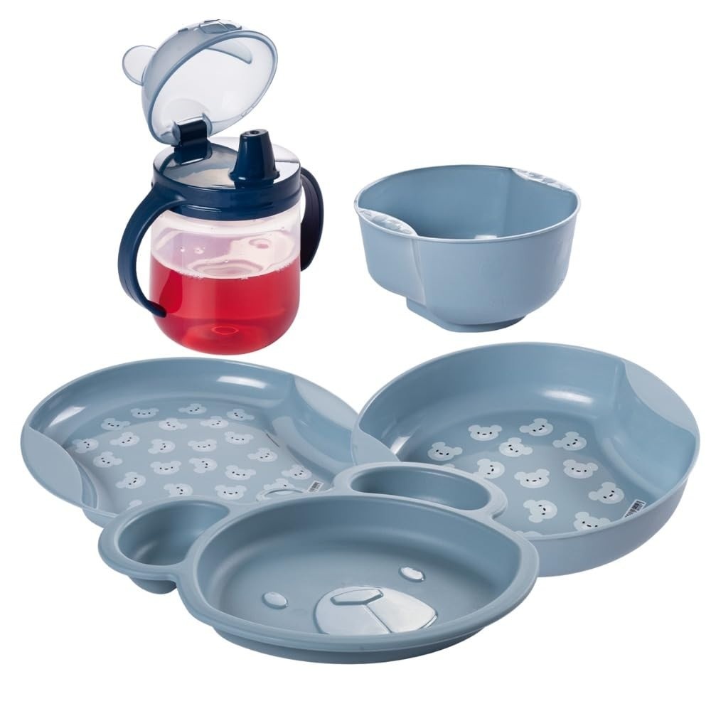 Kit Alimentação Infantil 5 Peças - Pratos + Tigela + Caneca com Bico - Plasútil