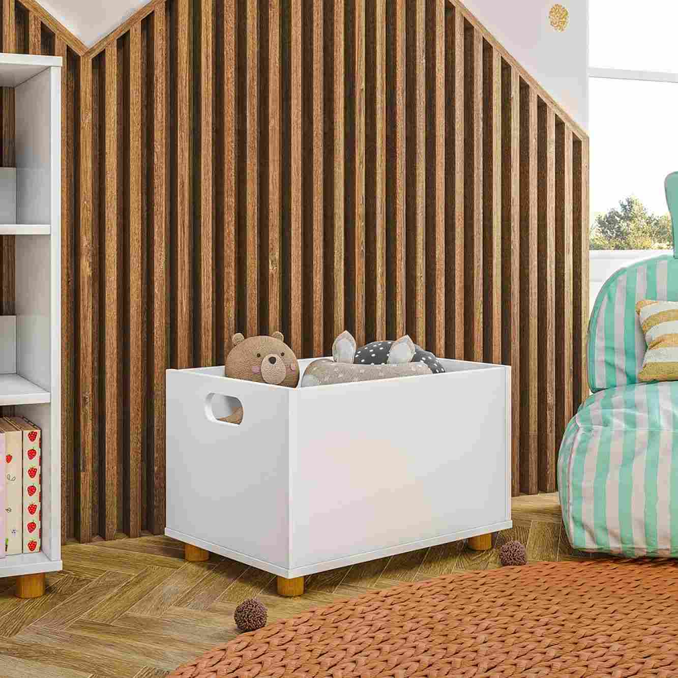 Caixa Organizadora de Brinquedos em Madeira - Modelo Montessoriano com Pés Cilíndricos