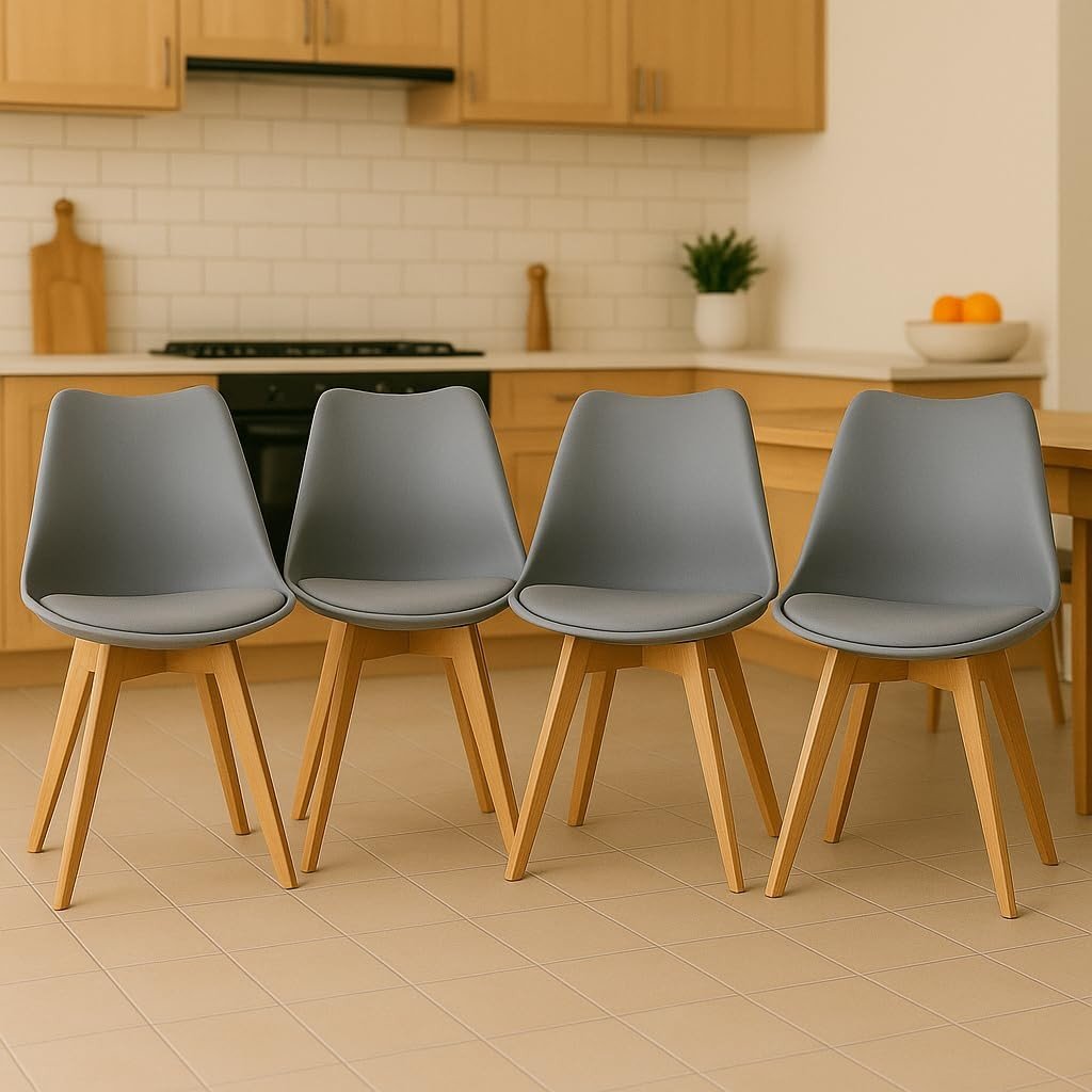 Kit 4 Cadeiras Saarinen Leda Design - Base Madeira Cinzas | Conforto e Estilo para sua Sala de Jantar