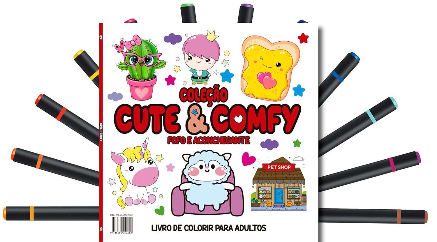 Livro de Colorir Adulto Cute & Comfy: Relaxamento e Criatividade com 24 Ilustrações + 12 Marcadores