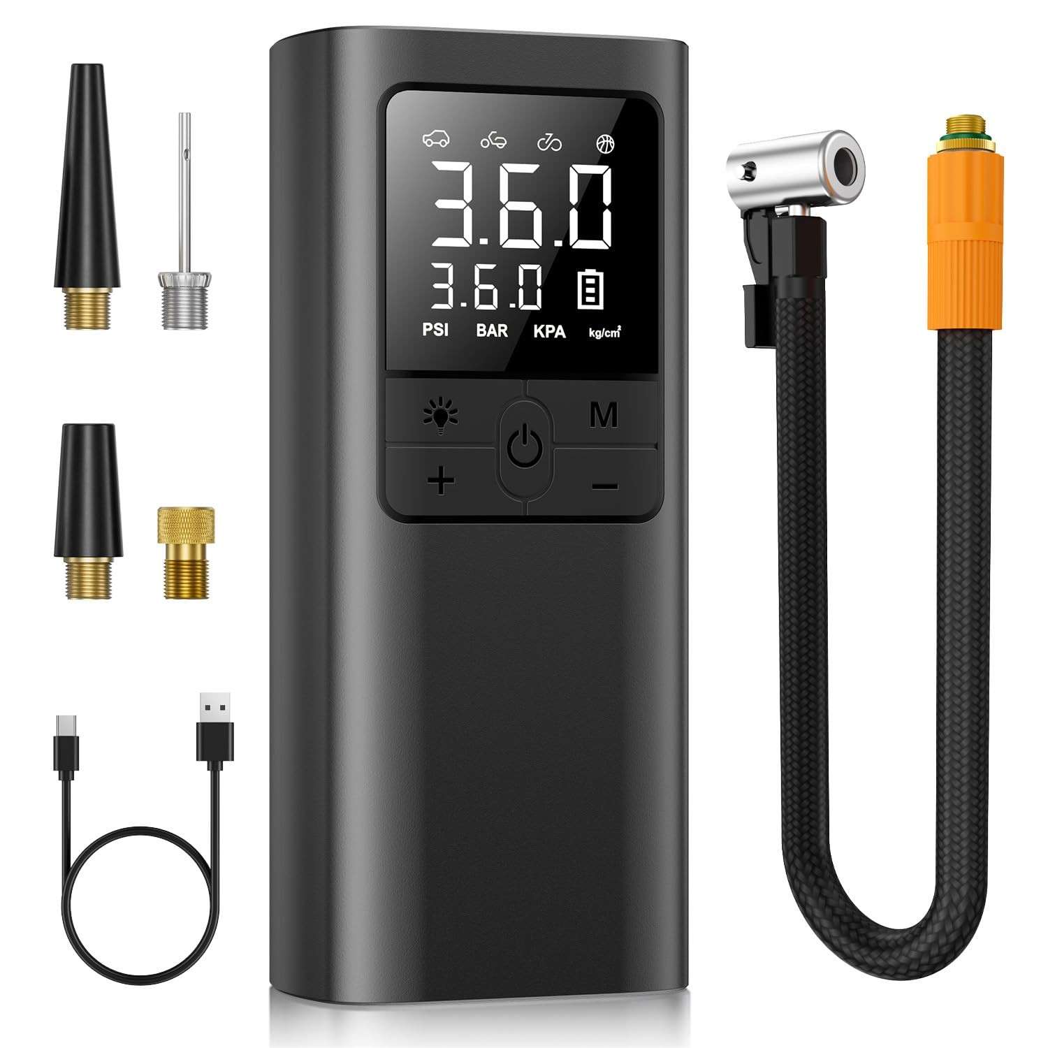 Compressor de Ar Portátil 150PSI: Inflador Sem Fio Inteligente com Medidor Digital e Luz LED