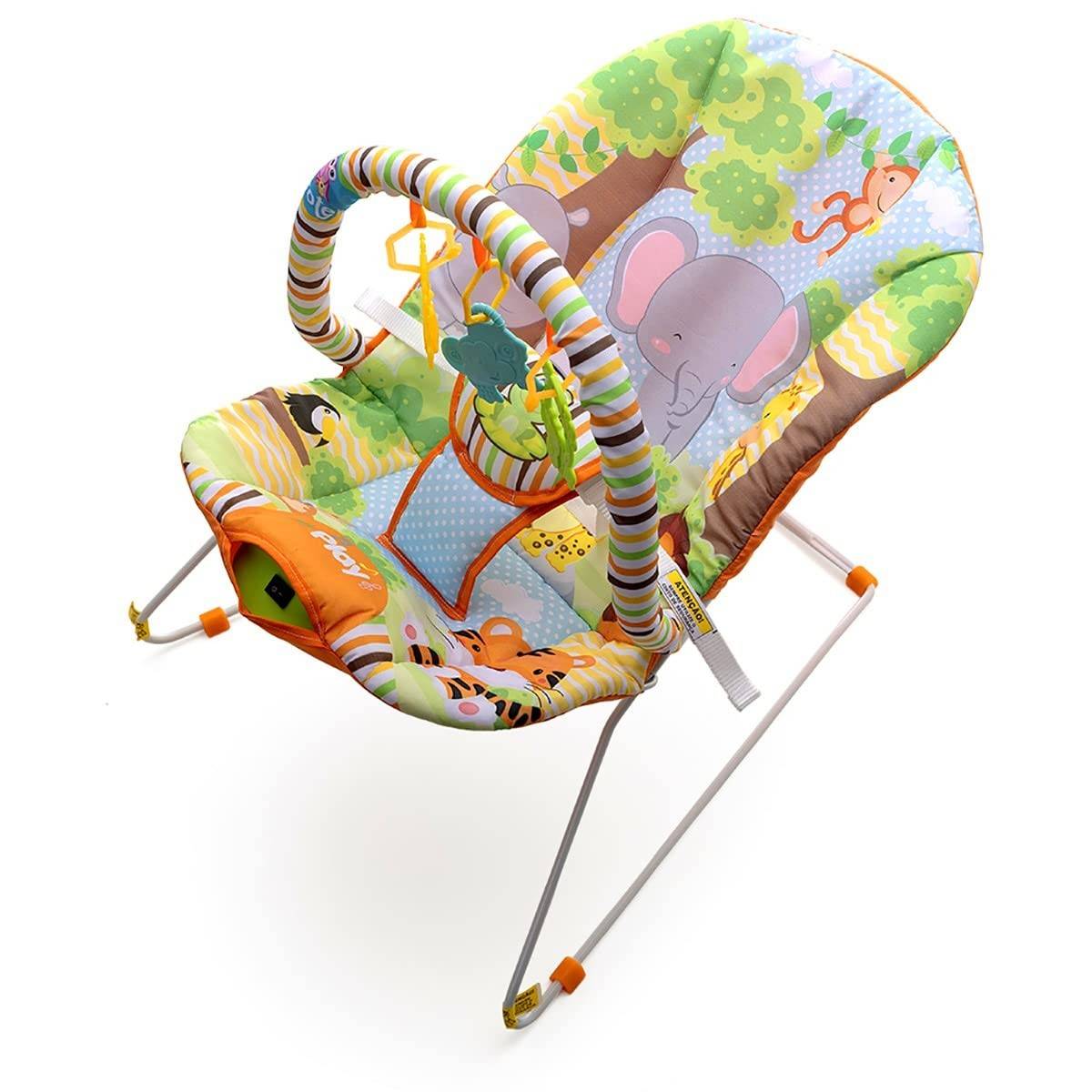Cadeira de Descanso Vibratória e Musical Protek - Estampa Floresta | Estimulação Sensorial para Bebês