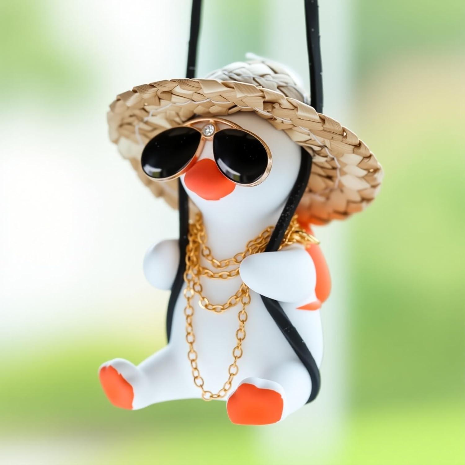 Ornamento de Gesso Giratório de Pato Fofo: Decoração Charmosa para Carro e Casa