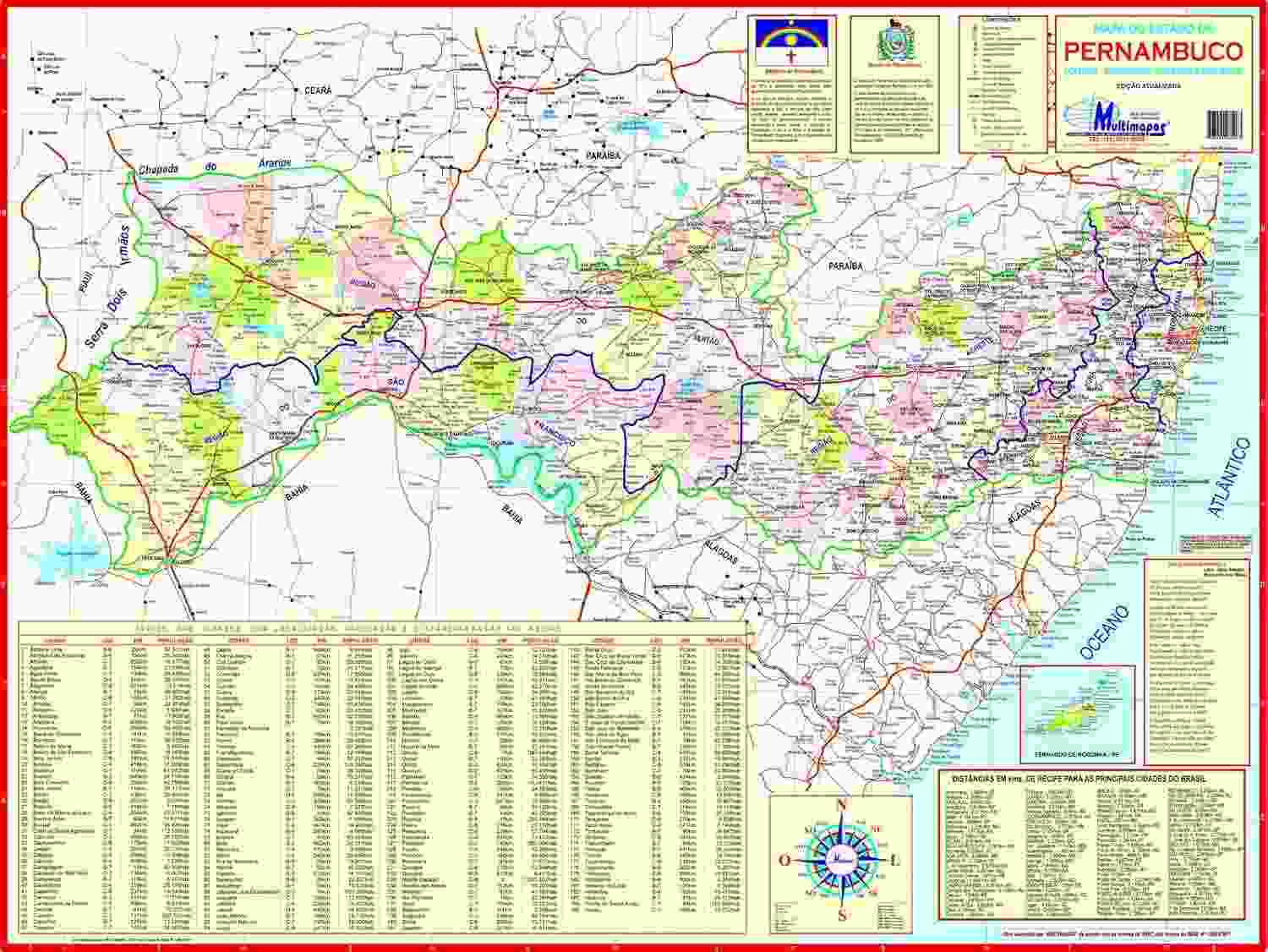 Mapa Gigante do Estado de Pernambuco - Detalhado e em Português