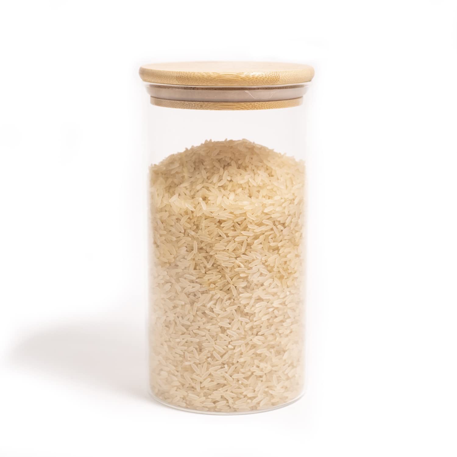 Pote de Vidro 1,1L com Tampa de Bambu Hermética - Oikos Redondo Flat