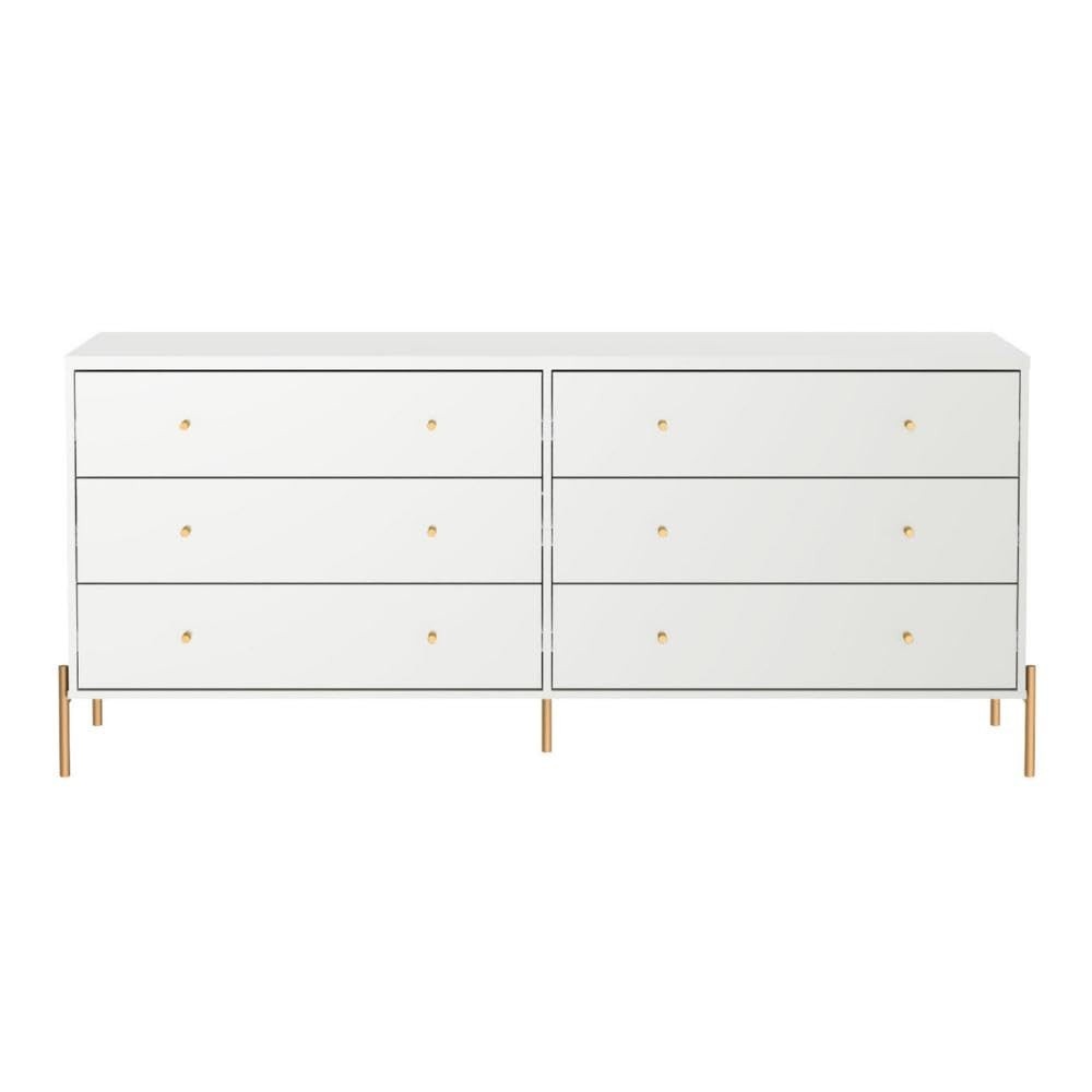 Cômoda com 6 Gavetas Jasper 180cm - Design Moderno Branco com Dourado