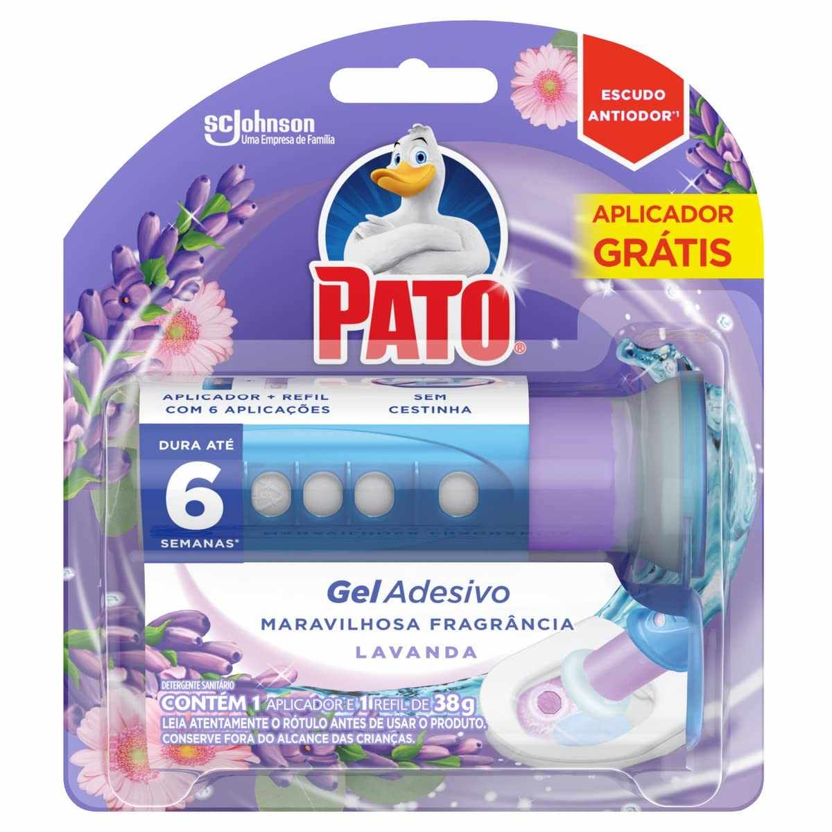 Pato Desodorizador Sanitário Gel Adesivo Lavanda - 6 Discos com Aplicador