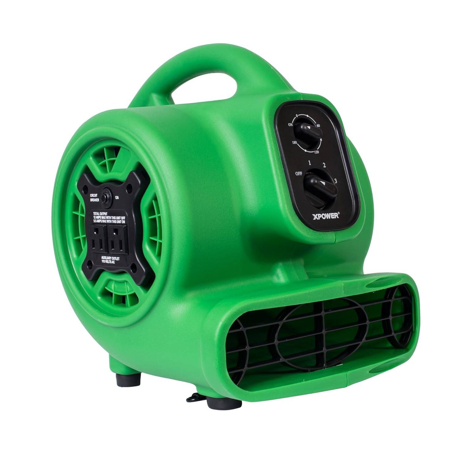 XPOWER P-230AT 1/5 HP 800 CFM – Mini Ventilador com Timer e Tomadas Duplas Integradas