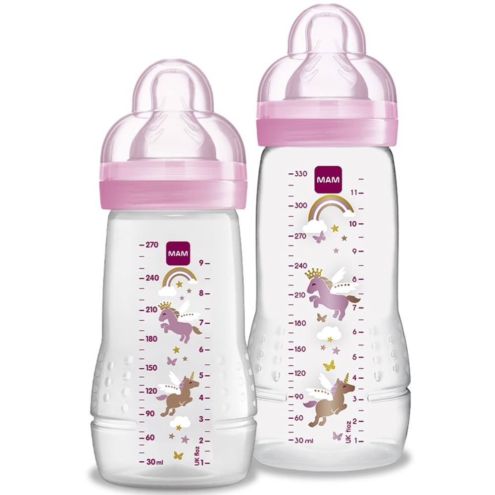MAM Baby Kit 2 Mamadeiras Easy Active 270ml + 330ml Rosa - Bicos Skinsoft e Design Ergonômico