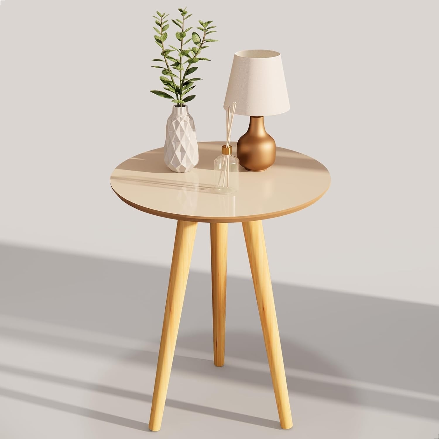 Mesinha Lateral Retro em Madeira - Design Off White com Detalhes Freijó para Sala e Quarto