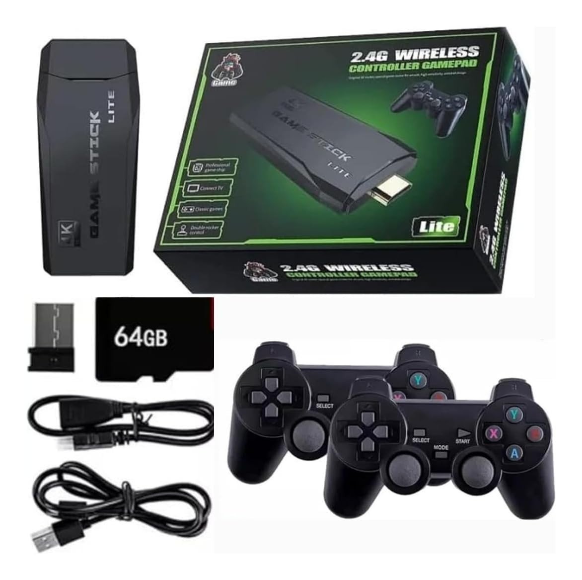 Game Stick Lite 4K HDMI: 20.000 Jogos Retrô com 2 Controles Sem Fio e 64GB!