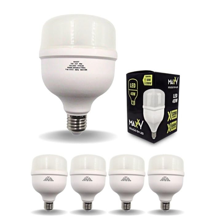Kit 5 Lâmpadas LED Bulbo 40W Luz Branca Fria 6500K - Iluminação Potente e Econômica